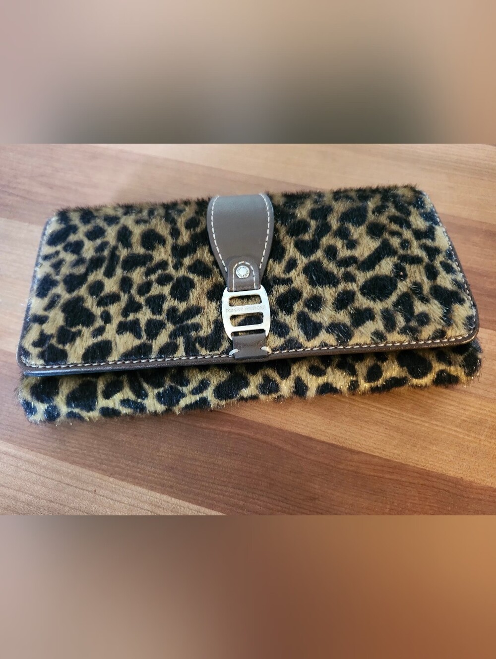 Nwot Vintage Tommy Hilfiger Leopard Print Faux Fur Clutch Wallet
